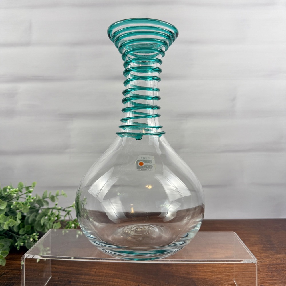 Blenko 9432 Spiral Wrap Vase Crystal/Emerald